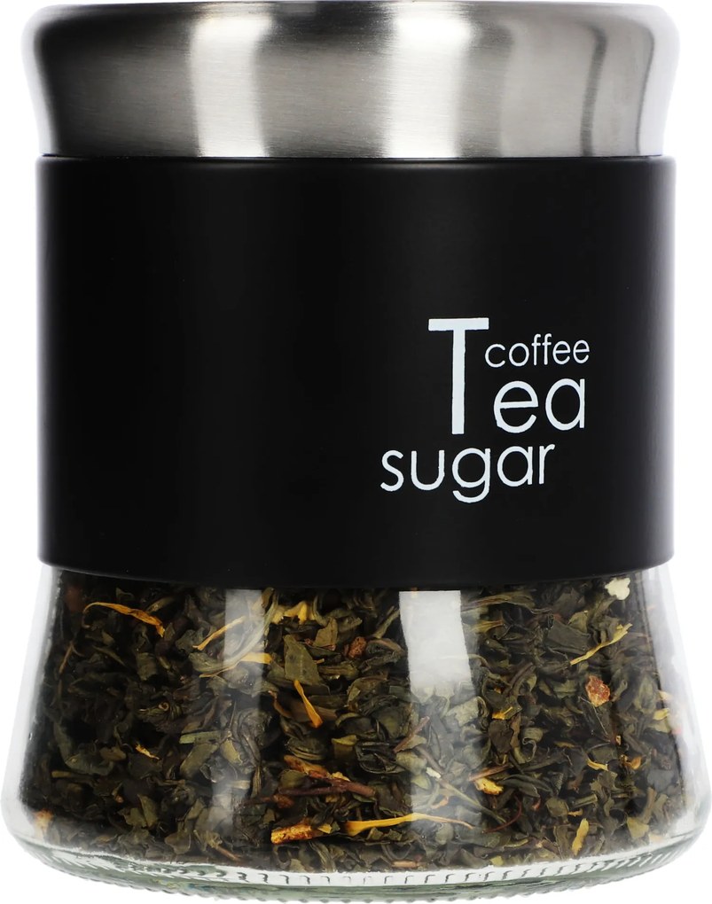 Kávé Tea Tartály Üveg Cukor Élelmiszer FEDÉLLEL750 ml Fekete