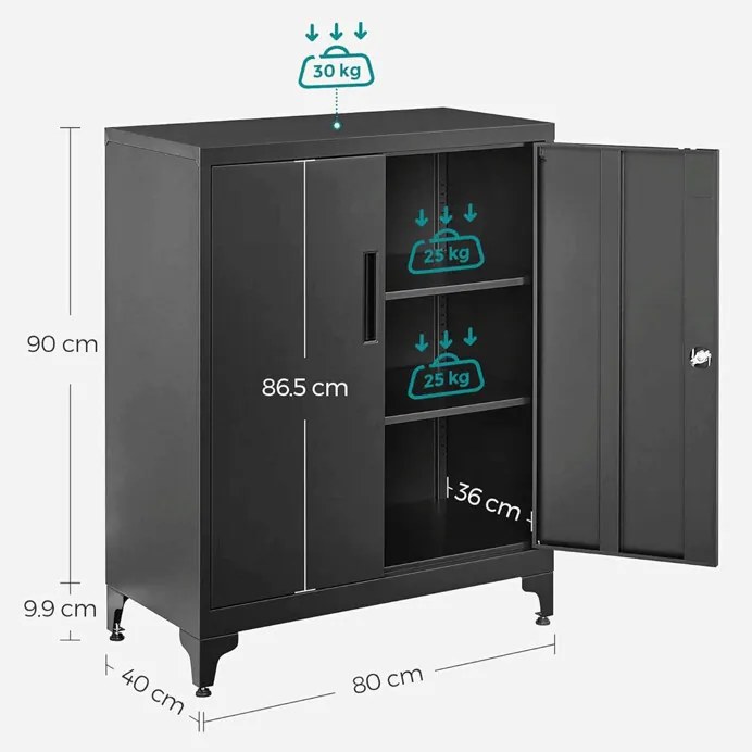 Komoda 80x40x90cm, kov, černá, AUS-E1113 BK