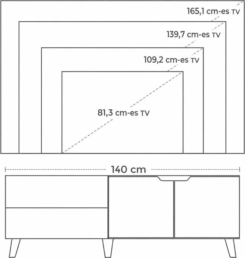 TV szekrény, 2 ajtós TV állvány, 140x40x50 cm, rusztikus barna:
