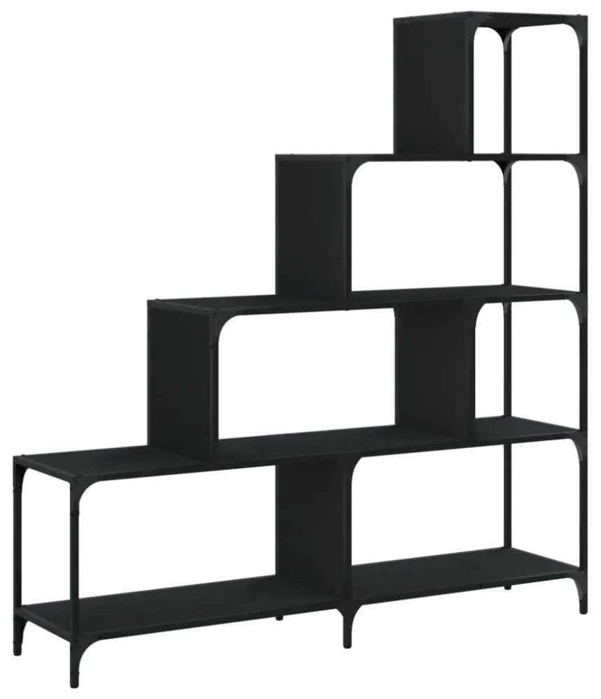 4 szintes fekete szerelt fa könyvespolc 139x33,5x149 cm