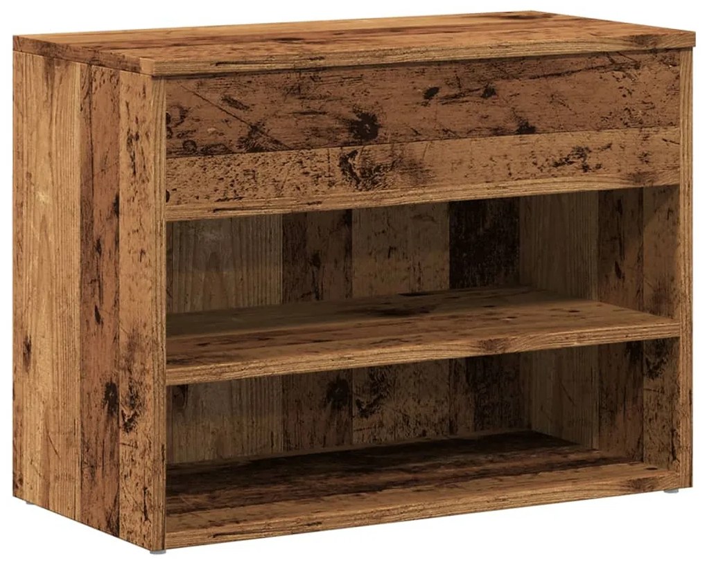 antik fa színű szerelt fa cipőtároló pad 60 x 30 x 45 cm