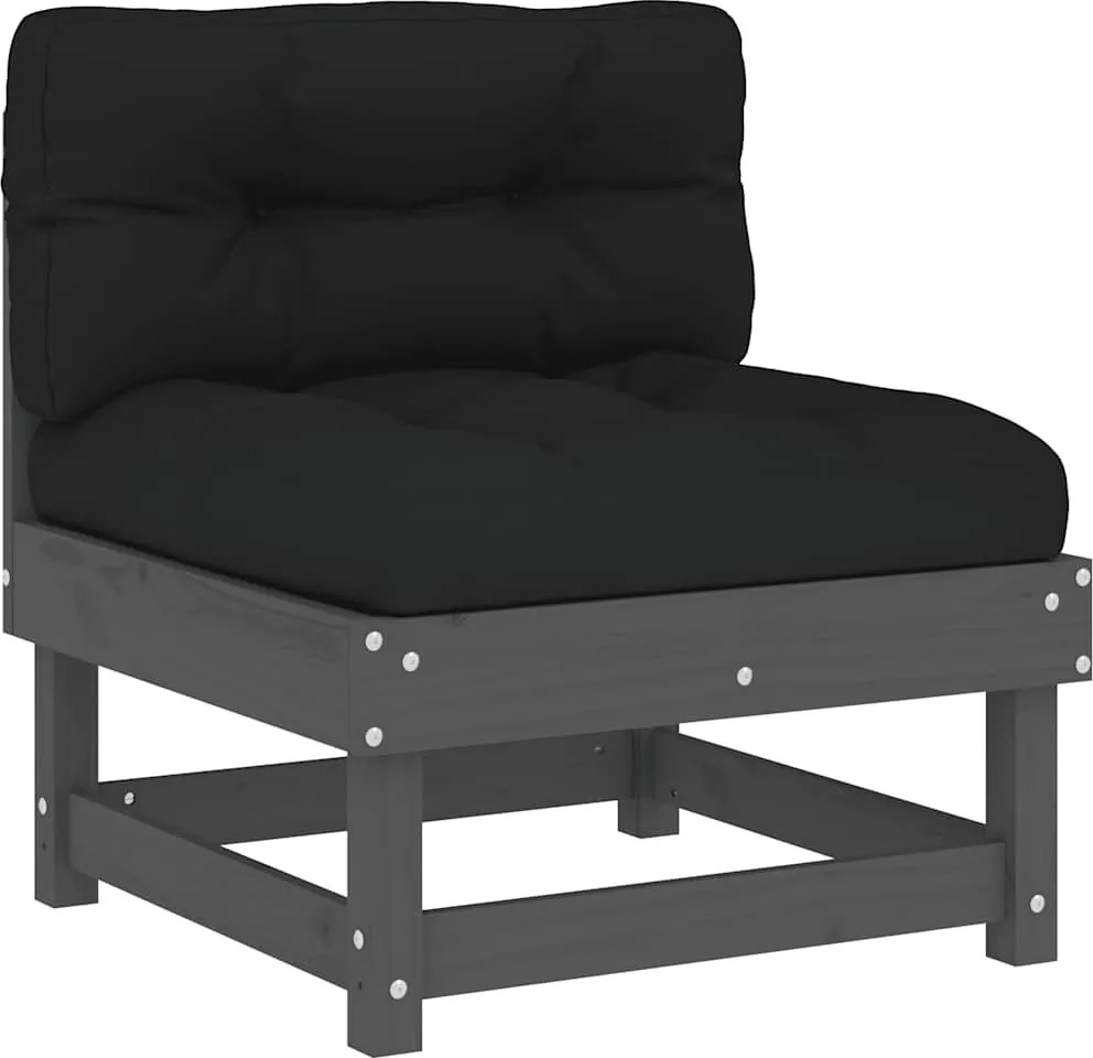 vidaXL szürke tömör fenyőfa középső kanapé párnákkal