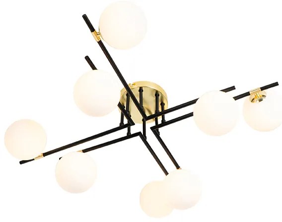 Mennyezeti lámpa fekete arannyal és opál üveggel 8 lámpás - Lynn