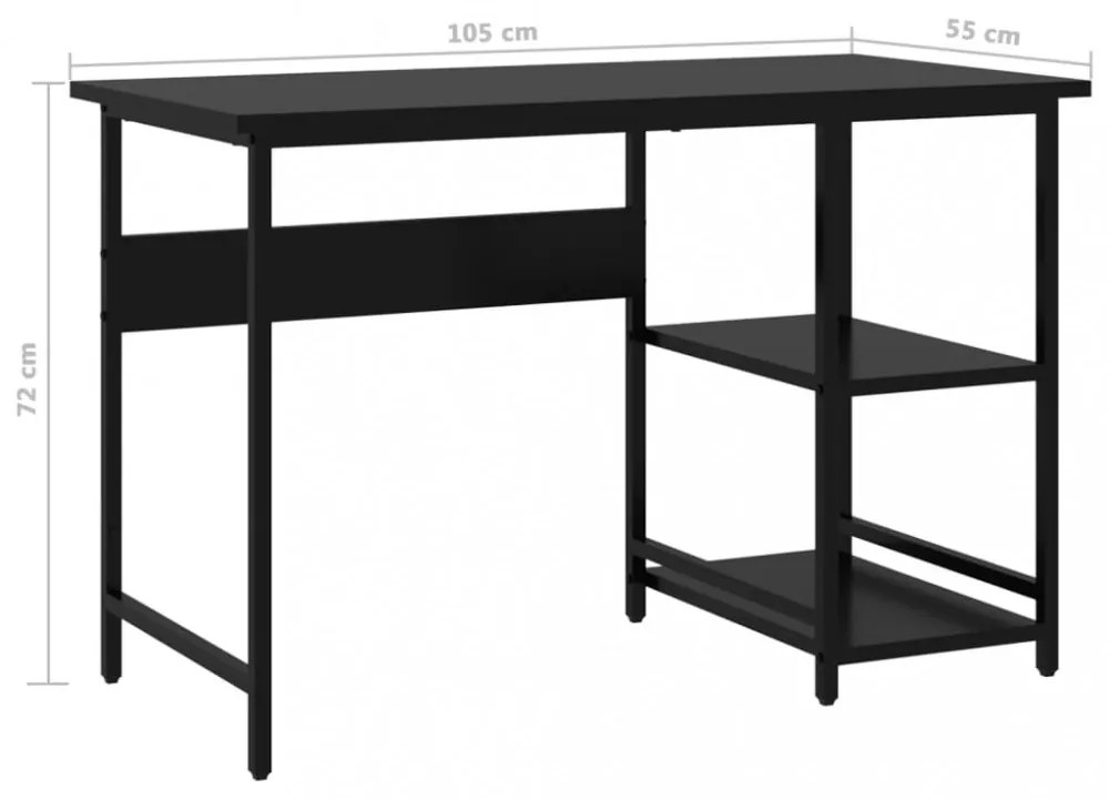 fekete MDF és fém számítógépasztal 105 x 55 x 72 cm