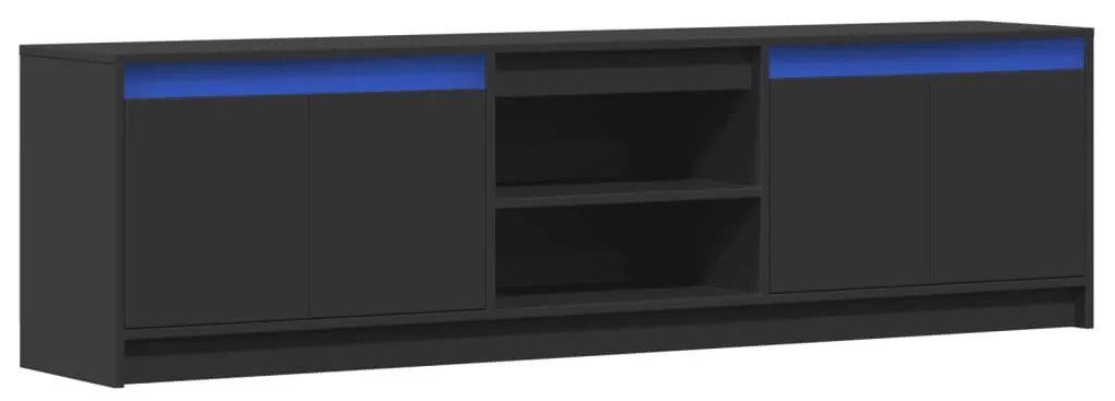fekete szerelt fa TV-szekrény LED-ekkel 180 x 34 x 50 cm