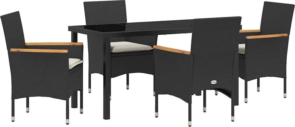 vidaXL Kert étkező szett párnával 5 pcs Fekete polirattan