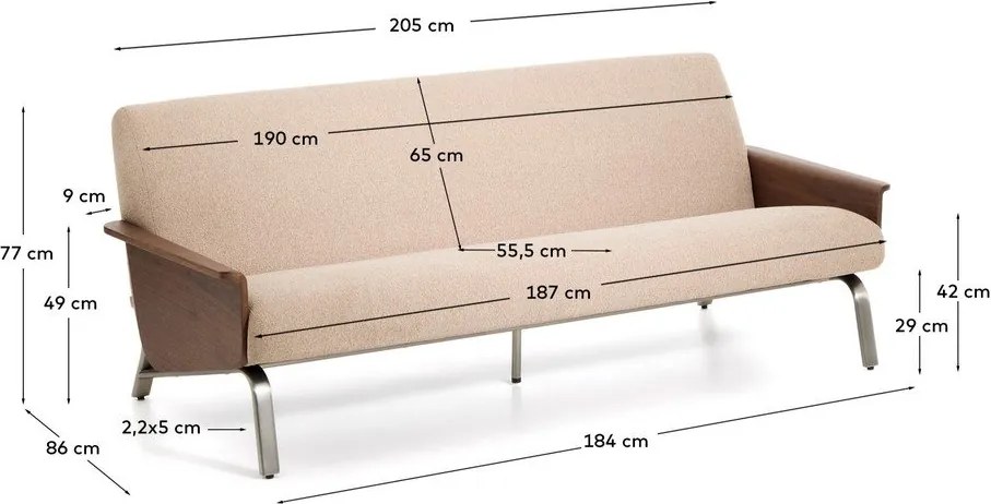 Világosbarna zsenília kanapé 205 cm Amsen – Kave Home