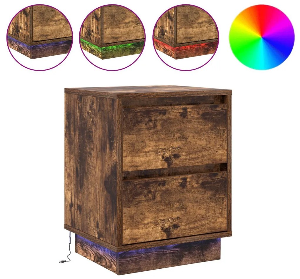 Éjjeli Szekrények LED lámpával 2 db Füstölt tölgy 39x34.5x50 cm