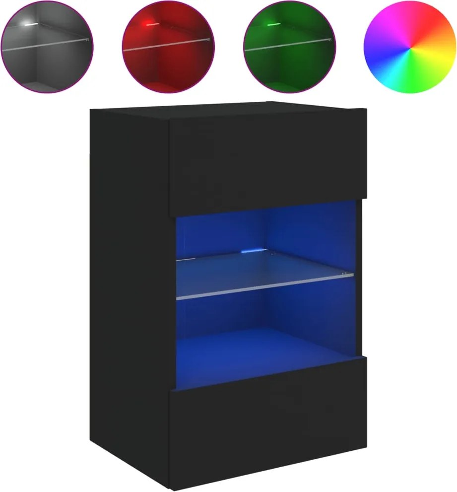 vidaXL fekete fali TV-szekrény LED-világítással 40x30x60,5 cm