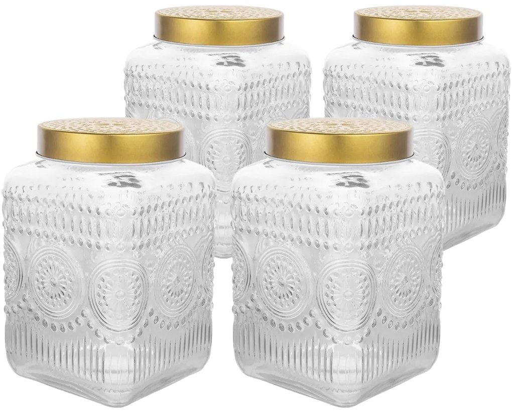 Altom Üvegedénykészlet arany fedéllel Daisy 2,2 l, 4 db, 2,2 l