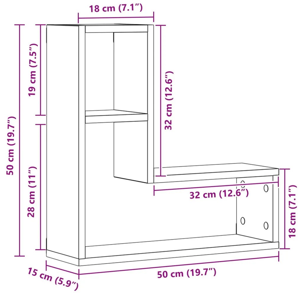 Fali Polc 2 db Fekete Tölgy 50x15x85 cm Műanyag
