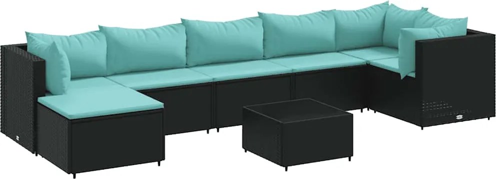 vidaXL 8 részes fekete polyrattan kerti ülőgarnitúra párnákkal