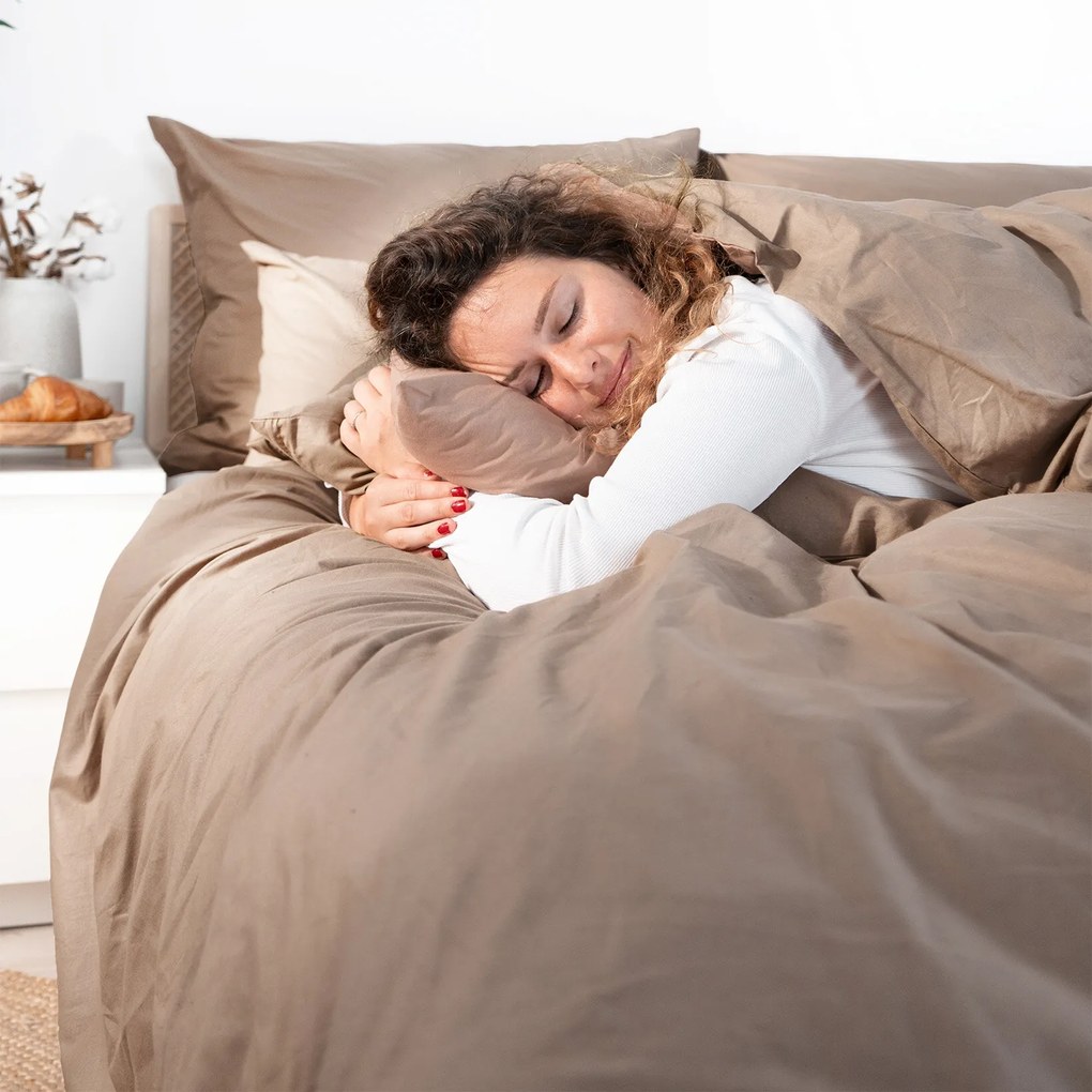 Goldea pamut ágyneműhuzat garnitúra - kávébarna 140 x 220 és 70 x 90 cm