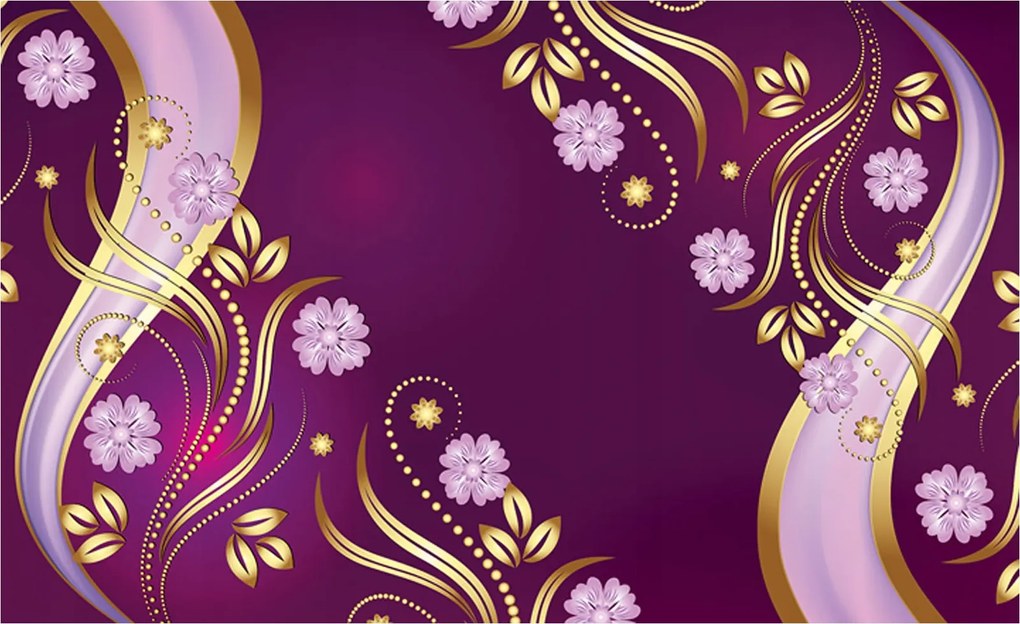 Flizelin fotótapéta Lila virágok arany díszítéssel 312x219 +ragasztó