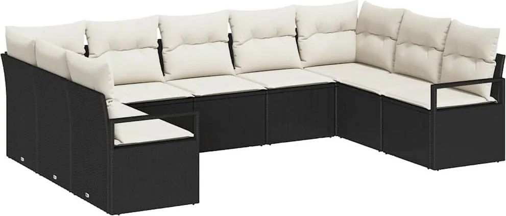 vidaXL Kerti Kanapé Szett párnával 9 pcs Fekete és Fehér polirattan