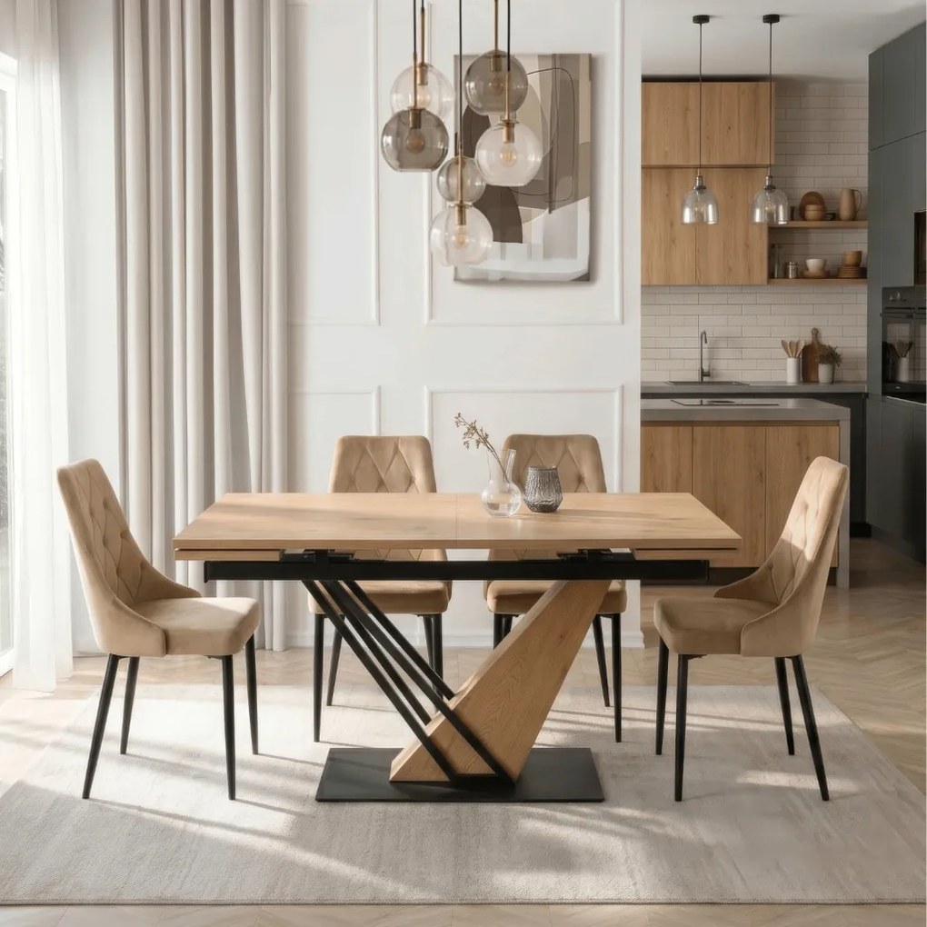 Étkezőasztal REX bővíthető 160–220 cm MDF tölgy fekete