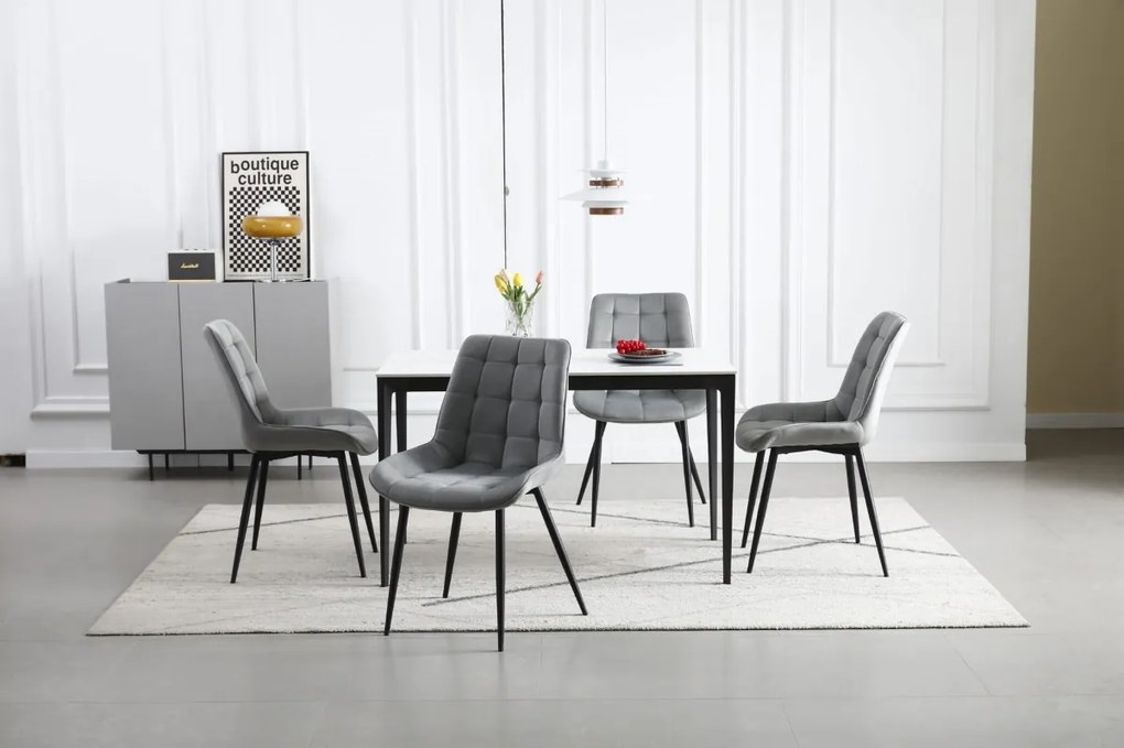 BERA világosszürke bársony szék fekete lábakkal