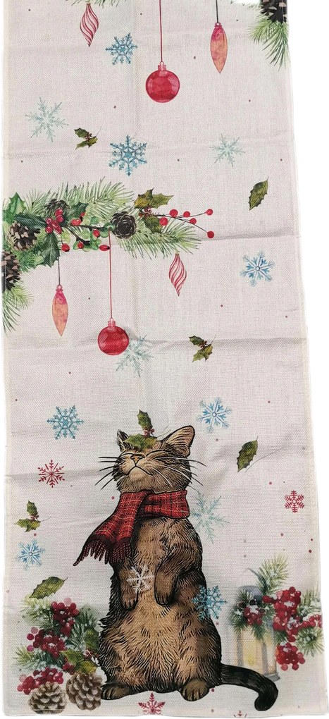 Karácsonyi abrosz asztalra 40 x 240cm macskával