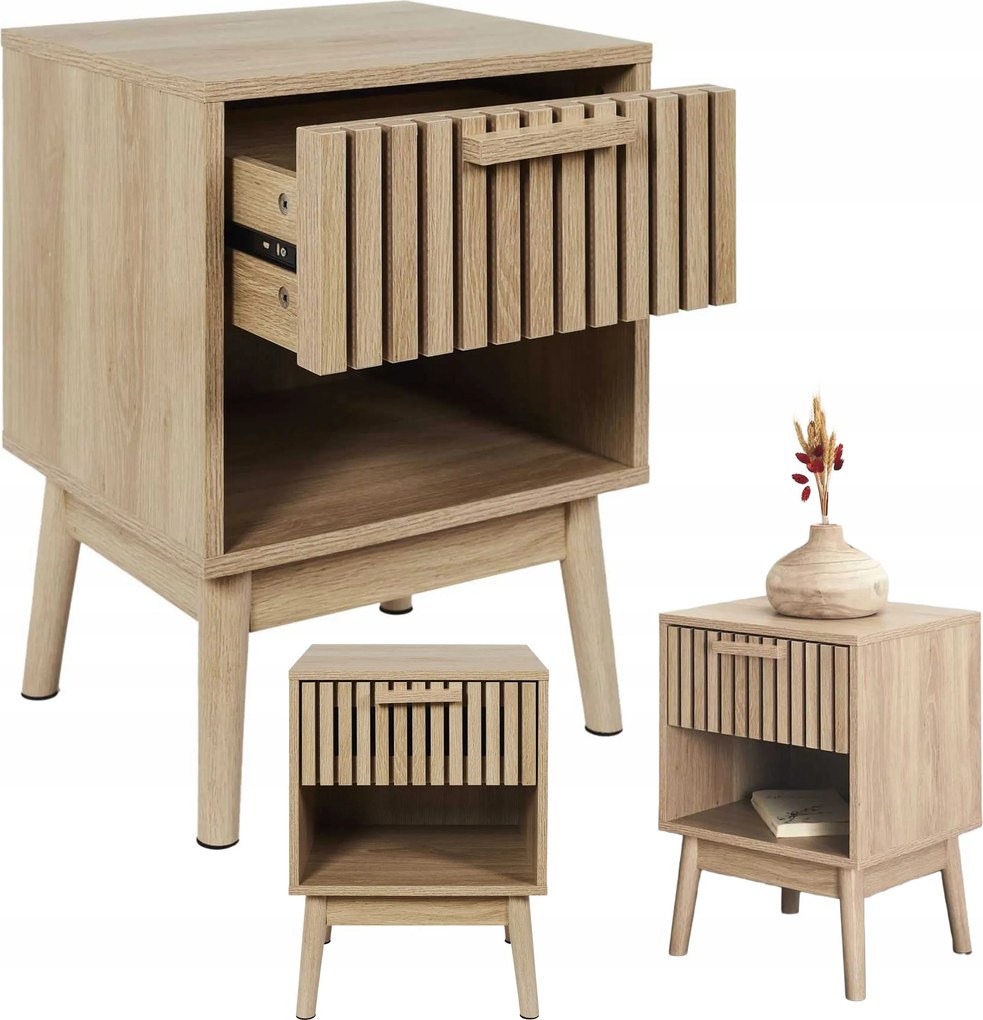 Linea Éjjeliszekrény éjjeli asztal fiókkal és polccal Boho Loft hálószobába