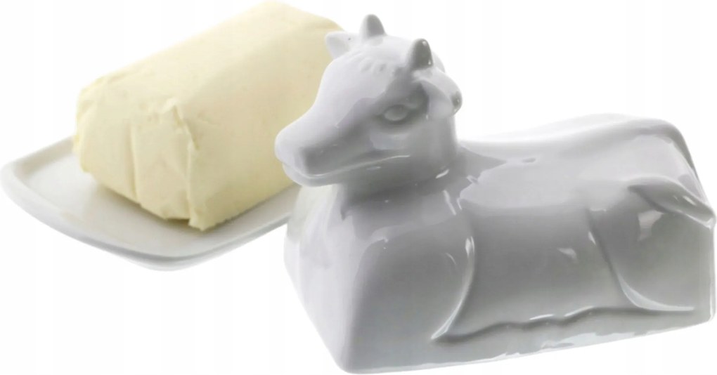 Tehén Vajtartó 21x12 CM Porcelán Vajtartó Fehér Vajtartó