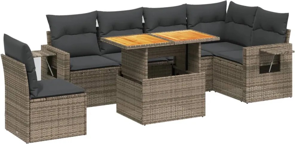 vidaXL 7 részes szürke polyrattan kerti ülőgarnitúra párnákkal