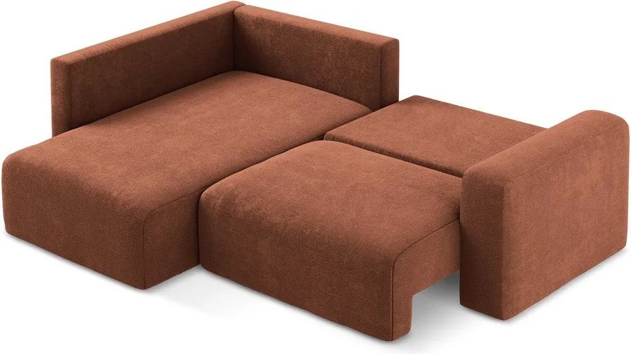 Terrakotta színű zsenília kinyitható-tárolóhelyes sarokkanapé (bal oldali-L alakú) Kona – Makamii