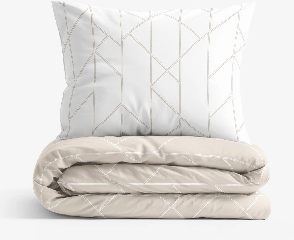 Goldea pamut ágyneműhuzat - geometriai vonalak fehér és latte 240 x 220 és 2db 70 x 90 cm