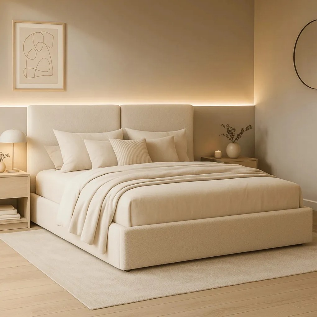 Krém Bouclé Franciaágy Ágyneműtartóval. 160x200 MARSYLIA