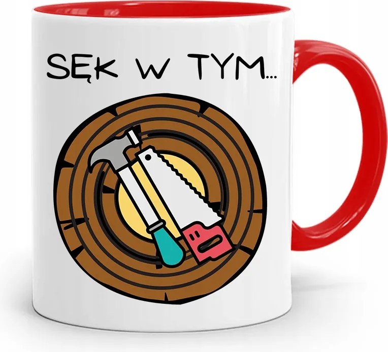 Piros Ajándék Bögre Asztalosnak Csomóval.. fényképes nyomattal