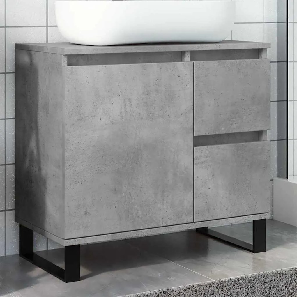 Betonszürke szerelt fa fürdőszobai mosdószekrény 65x33x60 cm