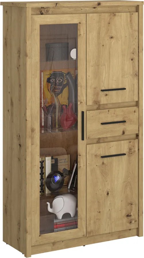 Alacsony vitrin 2D1W1S, artisan tölgy, AIRON