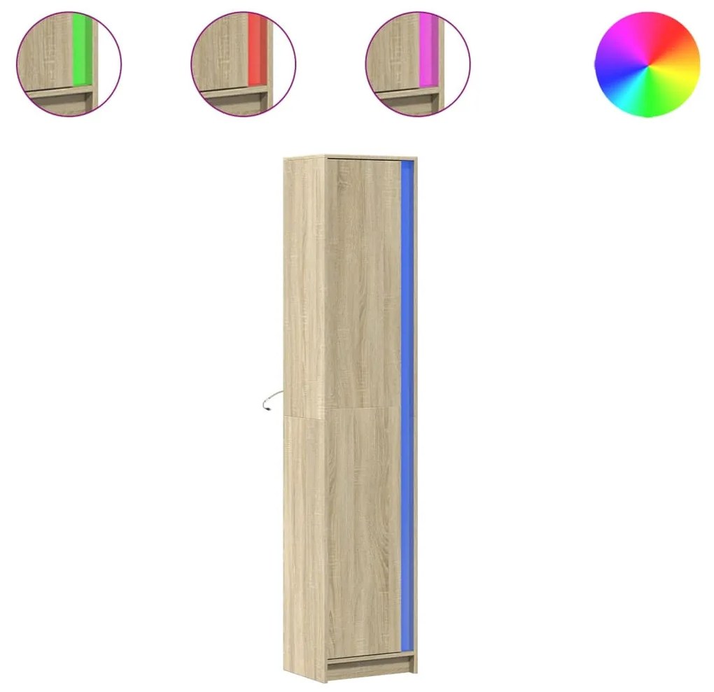 sonoma tölgy szerelt fa LED-es magasszekrény 41,5x32,5x200 cm