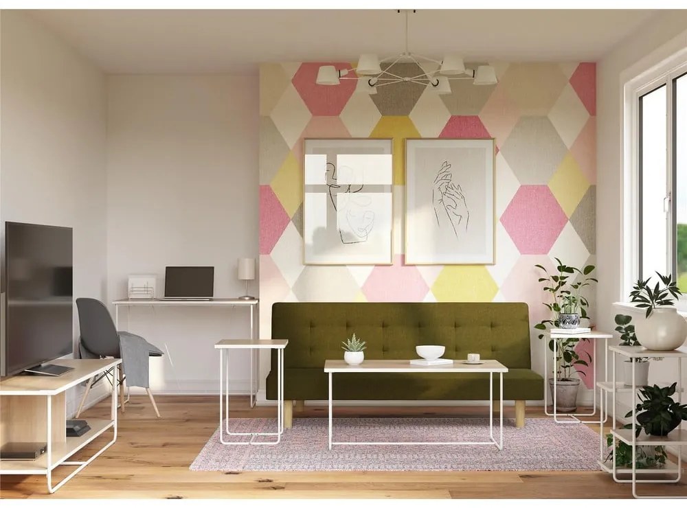 Fehér-natúr színű konzolasztal szett 3 db-os kőrisfa dekoros asztallappal 50x100 cm Dante – Støraa