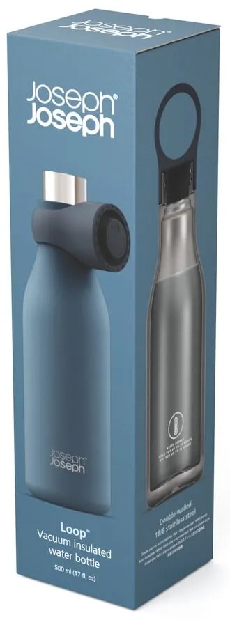 Sötétkék rozsdamentes acél utazó ivópalack 500 ml Loop – Joseph Joseph