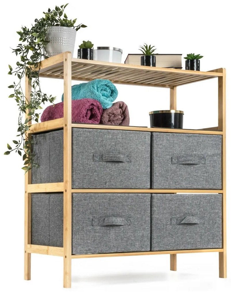 G21 Bambusz polc kosarakkal, 3 polc, szürke, 3 emelet