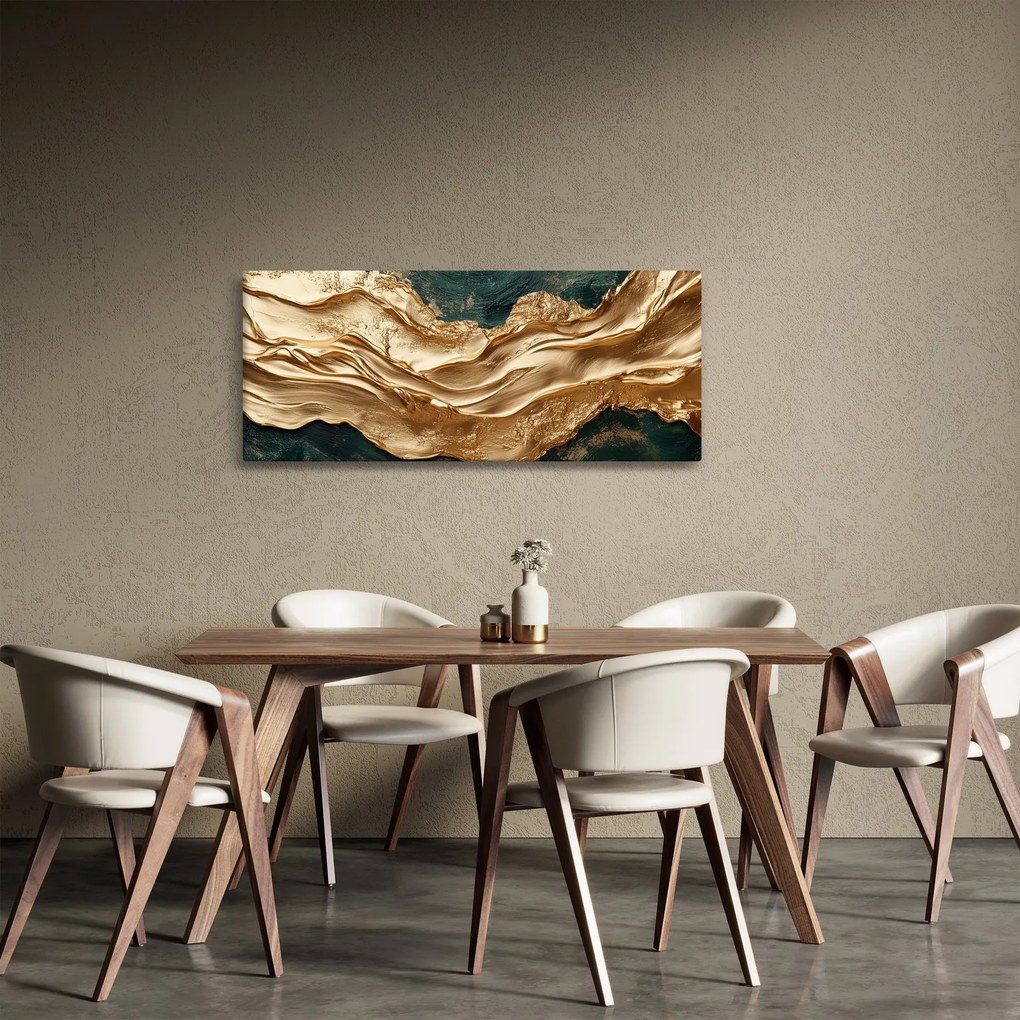 Kép - Zöld absztrakció arannyal II. (120x50 cm)
