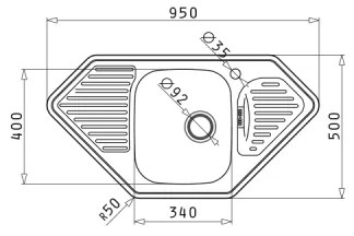 Pyramis 108760801 - MEDUSA CORNER konyhai mosogató 95x50 cm