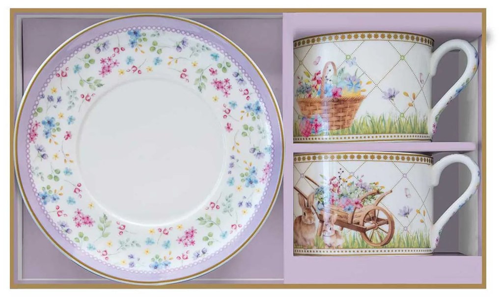 Spring Bloom húsvéti porcelán teás csésze 2 személyes szett díszdobozban