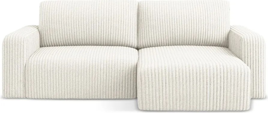 Krémszínű kordbársony kinyitható-tárolóhelyes sarokkanapé (jobb oldali-heverő résszel) Kona – Makamii