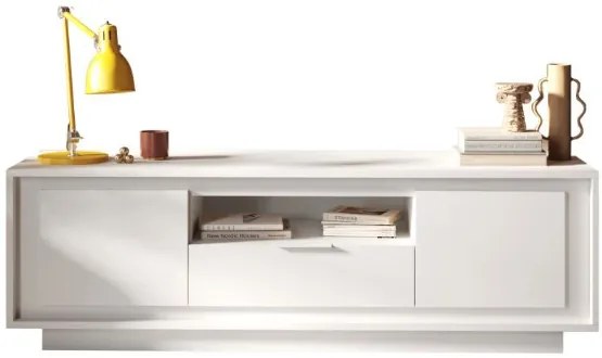 SKY 2.0 TV-szekrény 2 ajtóval és 1 fiókkal, fehér matt lakkozott vázzal és előlapokkal