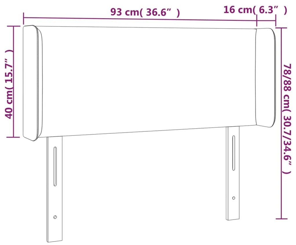 fekete szövet LED-es fejtámla 93 x 16 x 78/88 cm