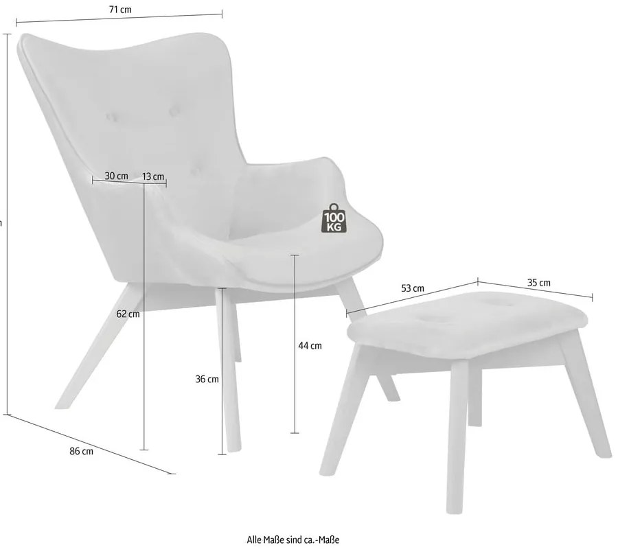 Levendula színű bársony fotel lábtartóval Niko – Ropez