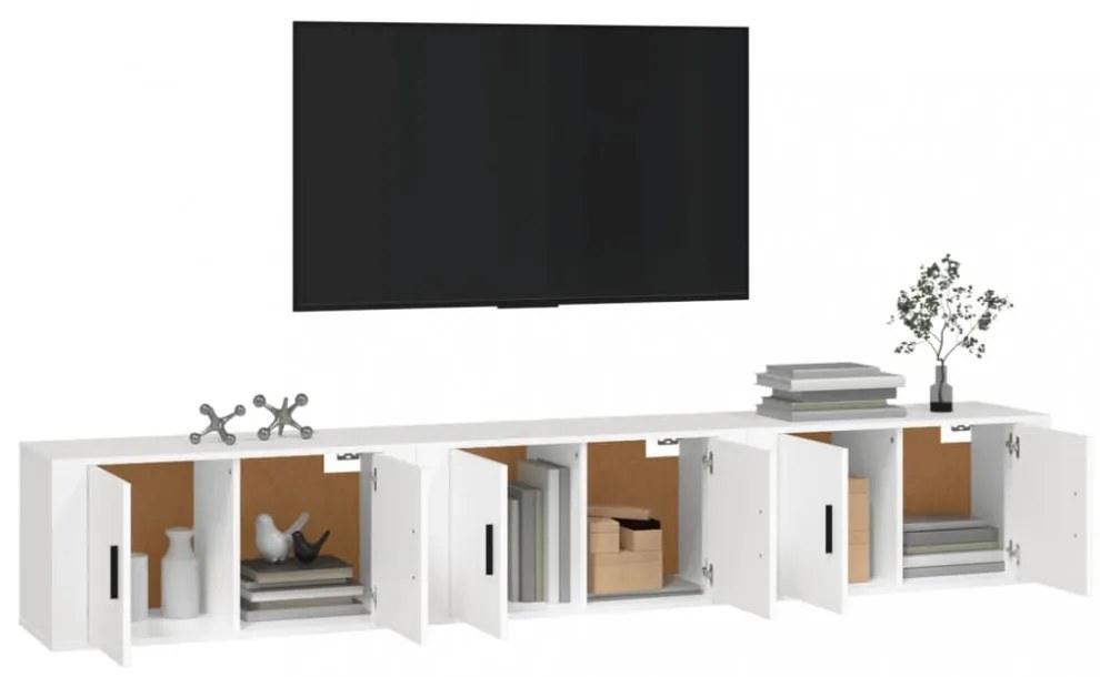 3 db fehér falra szerelhető TV-szekrény 80 x 34,5 x 40 cm