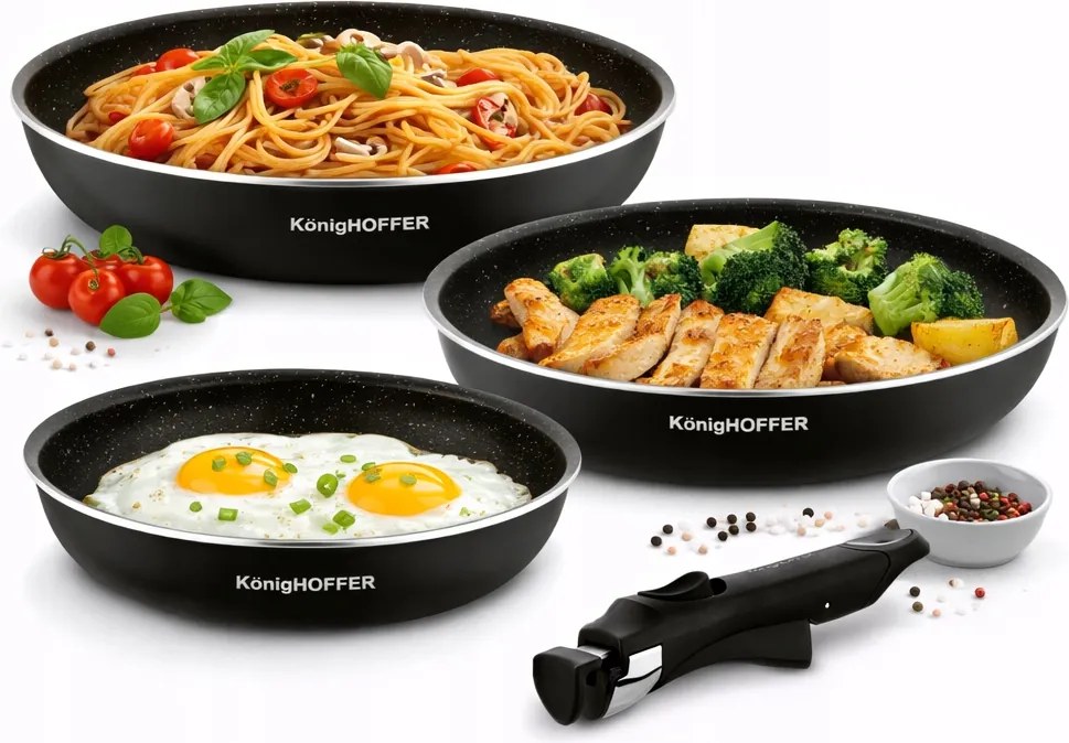 Modern 3 db-os serpenyő szett levehető nyéllel 20/24/28cm Márvány Gáz