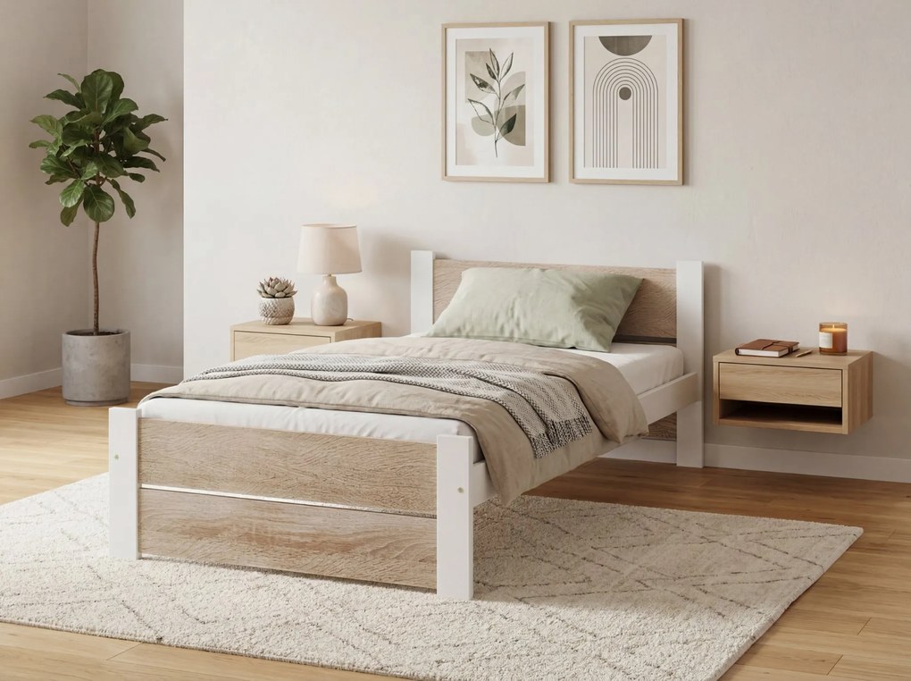 Ágy IKAROS DOUBLE 80 x 200 cm, fehér/dub sonoma Matrac: Matrac nélkül, Ágyrács: Deszkás ágyráccsal