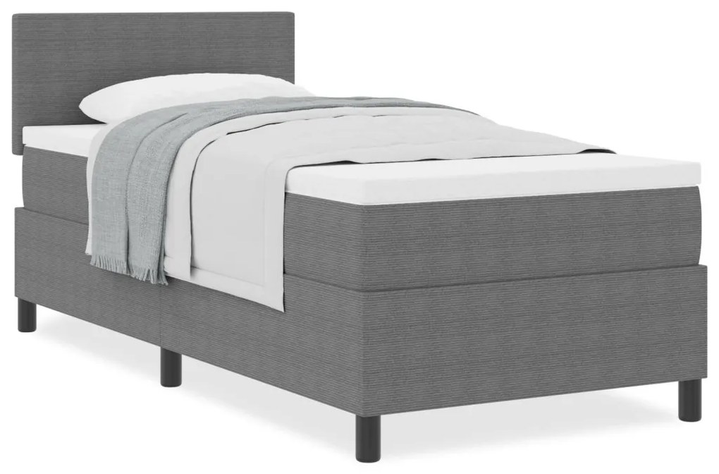 Box Spring Ágy matraccal Világosszürke Egyszemélyes Kordbársony