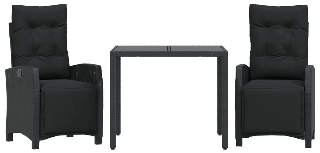 3 részes fekete polyrattan kerti étkezőgarnitúra párnákkal