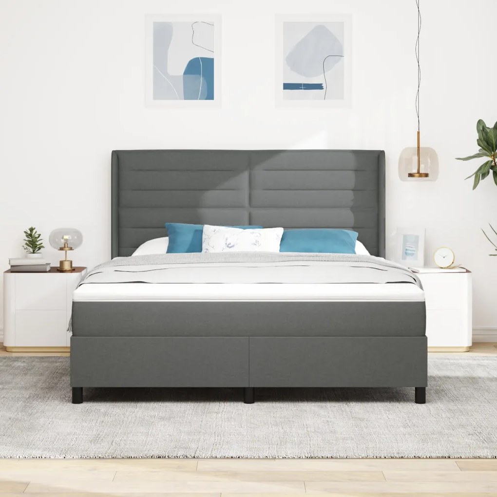 Boxspring Ágy Matracra Sötétszürke 180x200 cm Szövet