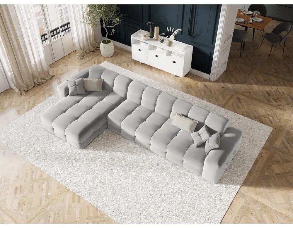 Világosszürke bársony sarokkanapé (bal oldali) Kendal – Micadoni Home