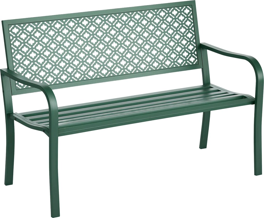 Outsunny Acél Kerti Pad, 2-Fős Park Pad Háttámlával és Karfával, Virágmintás Pad, Kerthez, Erkélyhez, max. 240 kg, Sötétzöld, 127 x 63 x 83 cm | Aosom